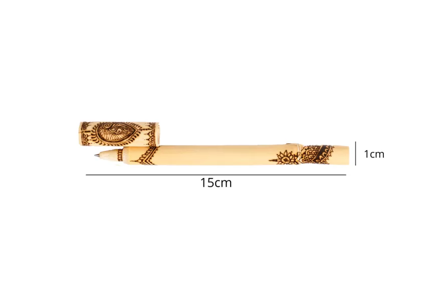 Henna Bamboo Ballpoint Pen, Unique Henna Pattern, Natural Bamboo Material, Chemical-Free, Customizable Design