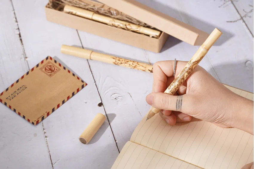 Drawing Engraved Bamboo Ballpoint Pen, Simple and Elegant Design, Hand-Carved Patterns, Eco-Friendly Material drawing engraved bamboo ballpoint pen, Corporate Gift