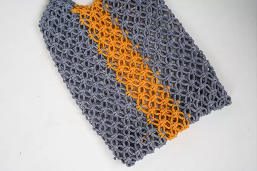 Grey-yellow Small Fishnet Macrame Bag