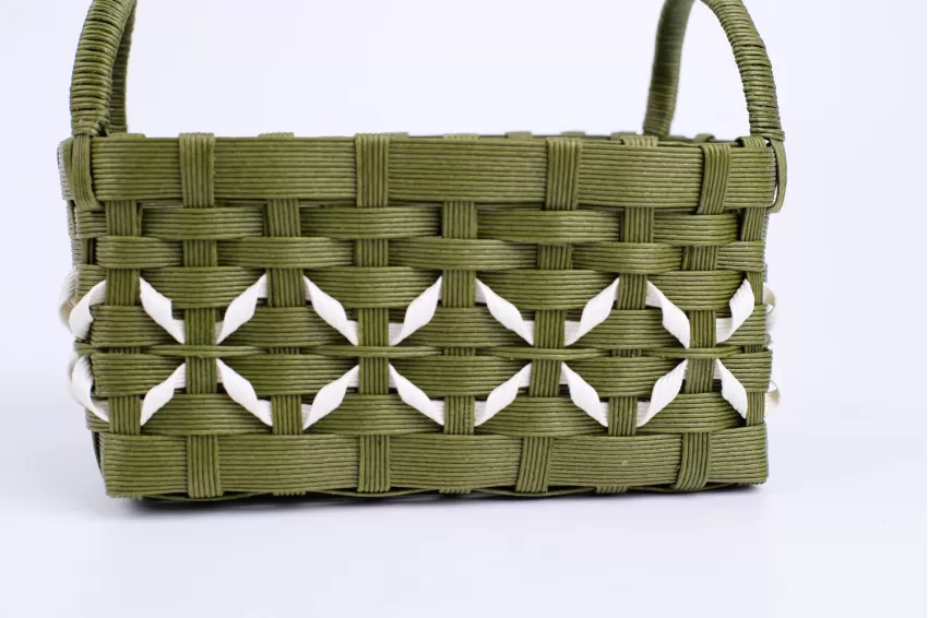 Handmade Woven Basket with White Patterns