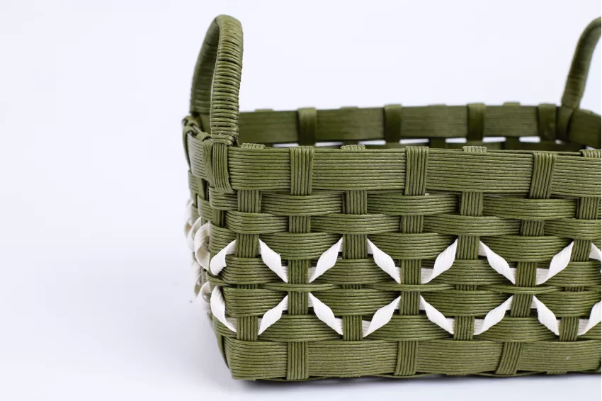 Handmade Woven Basket with White Patterns