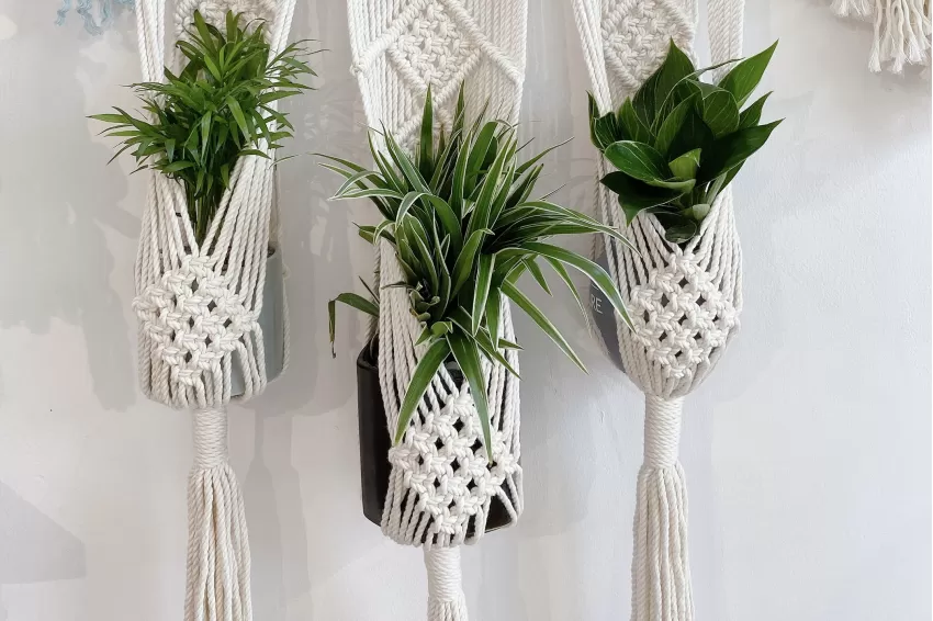 Macrame Plant Hanger, 3 Pots, Smart Design, Space-Saving, Decor for Green Spaces, Handmade Product, Sustainable Production