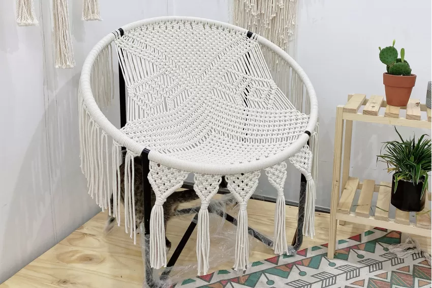 Papasan Hammock Macrame Chair, Stylish and Impressive Design, Intricately Handcrafted Woven Seat, Sturdy Powder-Coated Iron Frame