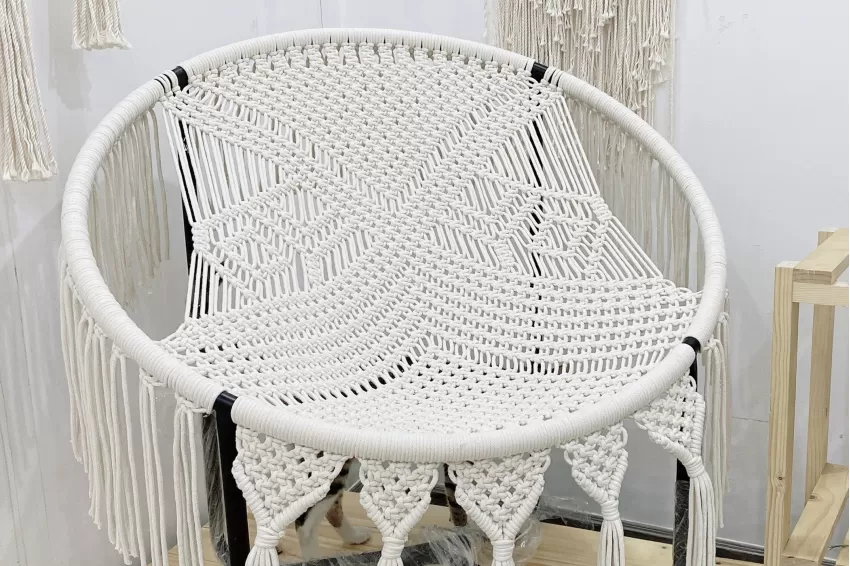 Papasan Hammock Macrame Chair, Stylish and Impressive Design, Intricately Handcrafted Woven Seat, Sturdy Powder-Coated Iron Frame