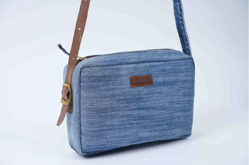 Crossbody Bag With Leather Strap From Old Jeans, Elegant And Trendy Design, Suitable For Both School And Work