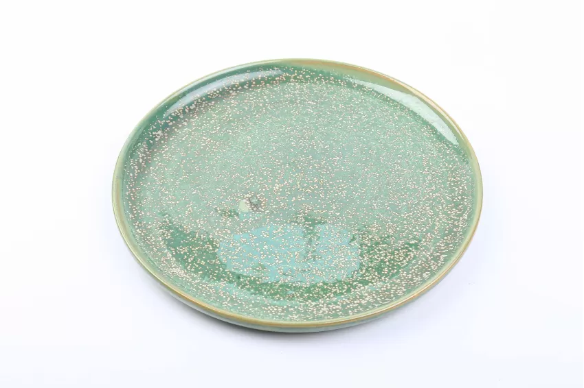 Large Swedish Ceramic Round Plate, Crystal Green Collection, Green Plate, Premium Color, Vietnamese Elements, Fire Glaze Ceramic, Glossy Finish