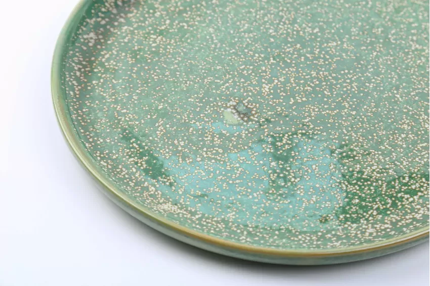 Large Swedish Ceramic Round Plate, Crystal Green Collection, Green Plate, Premium Color, Vietnamese Elements, Fire Glaze Ceramic, Glossy Finish