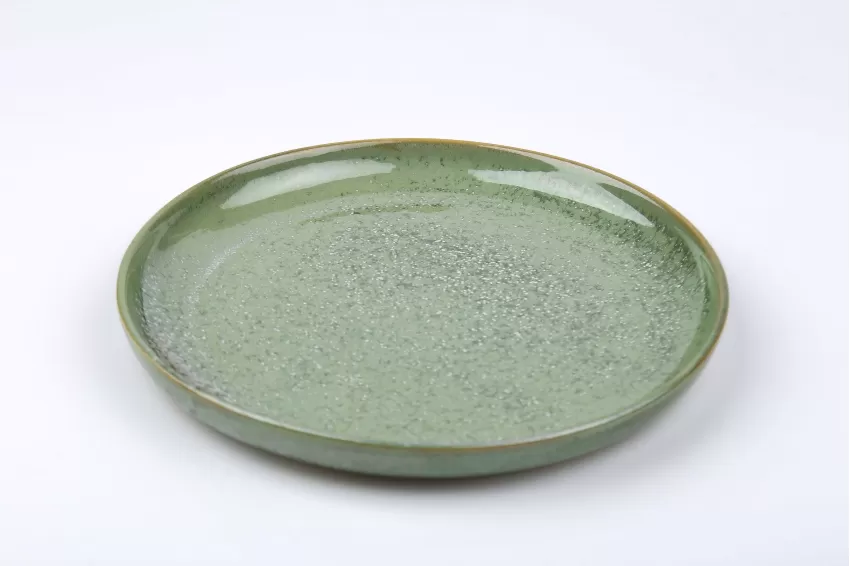 Ceramic Swedish Round Plate, Crystal Green Collection, Fire Glaze Ceramics, Skillful Techniques, High Quality, Decoration, Vietnamese Ceramics