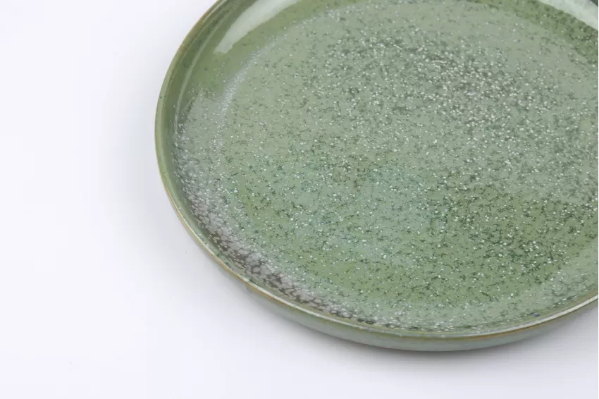 Ceramic Swedish Round Plate, Crystal Green Collection, Fire Glaze Ceramics, Skillful Techniques, High Quality, Decoration, Vietnamese Ceramics