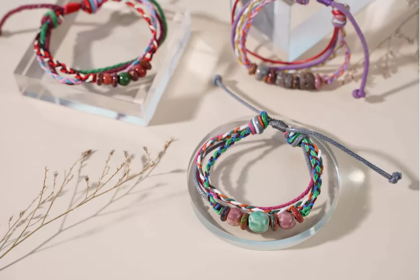 Ceramic Bead Bracelet With Festive Colored Rope