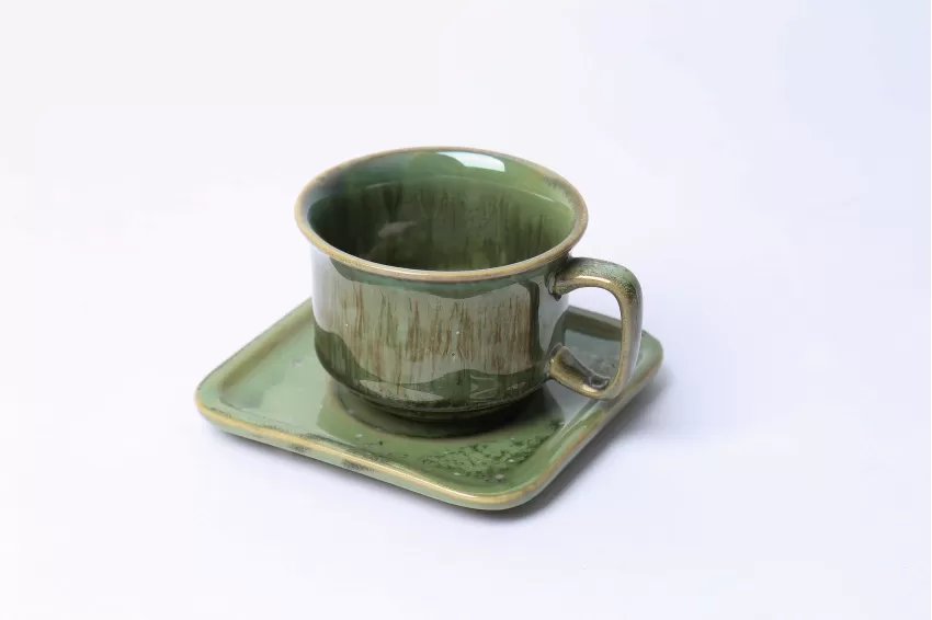 Vietnamese Coffee Cup, Crystal Green Collection, Green Coffee Cup, Fire Glaze Ceramic, Premium Color, Vietnamese Handcrafted, Coffee Gift