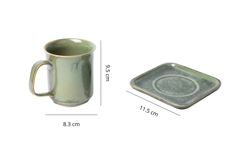 Cappuccino Coffee Cup, Crystal Green Collection, Fire Glaze Ceramics, Skillful Techniques, High Quality, Decoration, Vietnamese Ceramics