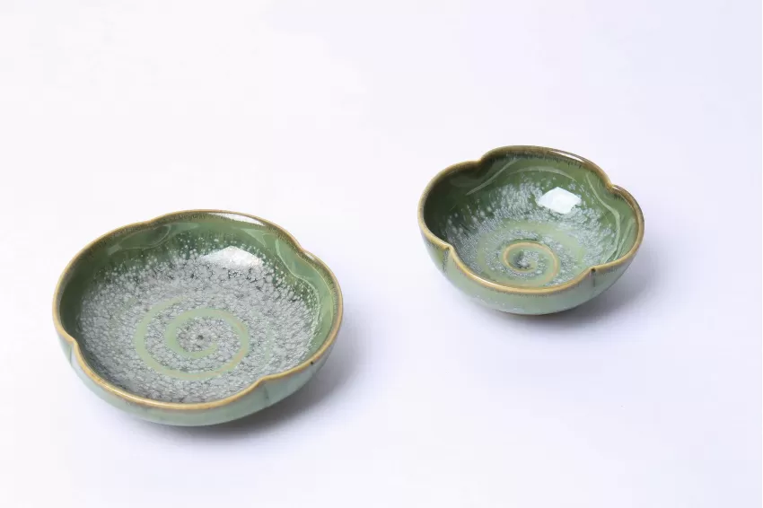 Flower Sauce Bowl, Crystal Green Collection, High Quality, Decoration, Vietnamese Ceramics, Gifts