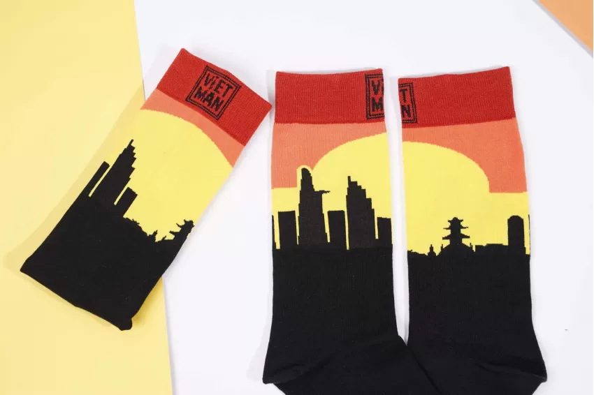 Sunset Skyline, Crew Cut Socks, Unique Patterned Socks, Sunset Printed Socks, Breathable Cotton Socks, Gifts For Friends