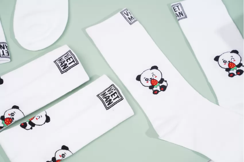 Pandaberry, Crew Cut Socks, High-Cuffed White Socks, Thick And Comfortable Socks, Foot-Warming Socks, White Socks With Prints