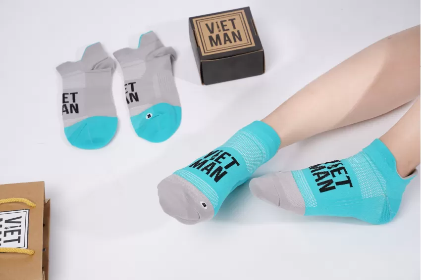 Calm Grey & Electric Blue, Low Cut Socks, Stretchy Socks, Non-Slip Socks, Hiking Socks, Unisex Socks, Neon-Colored Socks