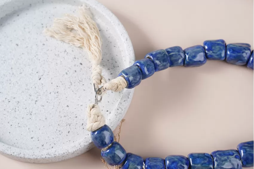 Blue Bamboo Joint Necklace, Featuring Unique Design, Glazed Ceramic Material, Exquisite Handmade Accessoryblue bamboo joint necklace, featuring unique design, glazed ceramic material, exquisite handmade accessory