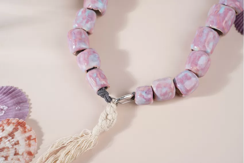 Pink Bamboo Joint Necklace, Sweet Pastel Pink Color, Unique Design, Feminine And Attractive Style, Enhances Outfit