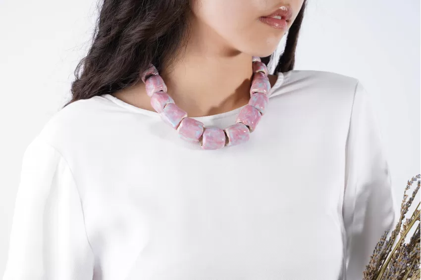 Pink Bamboo Joint Necklace, Sweet Pastel Pink Color, Unique Design, Feminine And Attractive Style, Enhances Outfit