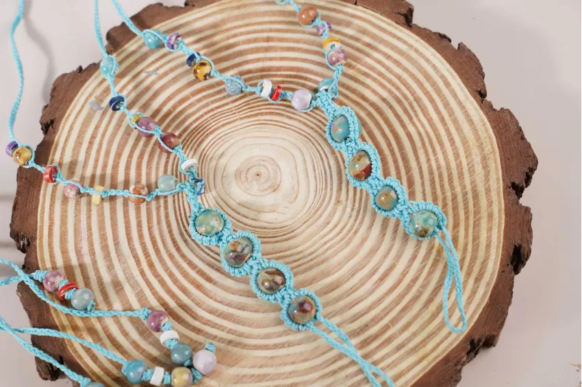 Sky Blue Ceramic Bead Ankle Lace, Unique Anklet Design, Sturdy Braided Cord, Diverse And Vibrant Colors