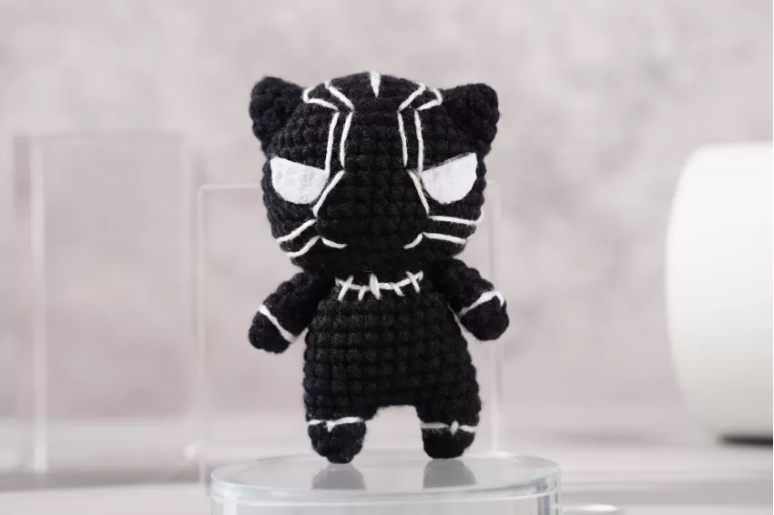 Handmade Crochet Black Panther, Black Panther Wool, Woolen Stuffed Panther Keychain, Black Panther Keychain, Mini Woolen Keychain