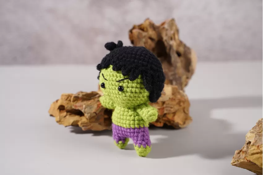 Handmade Crochet Hulk,  Green Giant Stuffed Animal, Superhero Plush Toy, Hulk Woolen Keychain, Mini Woolen Keychain Toy, Woolen Hulk Plush