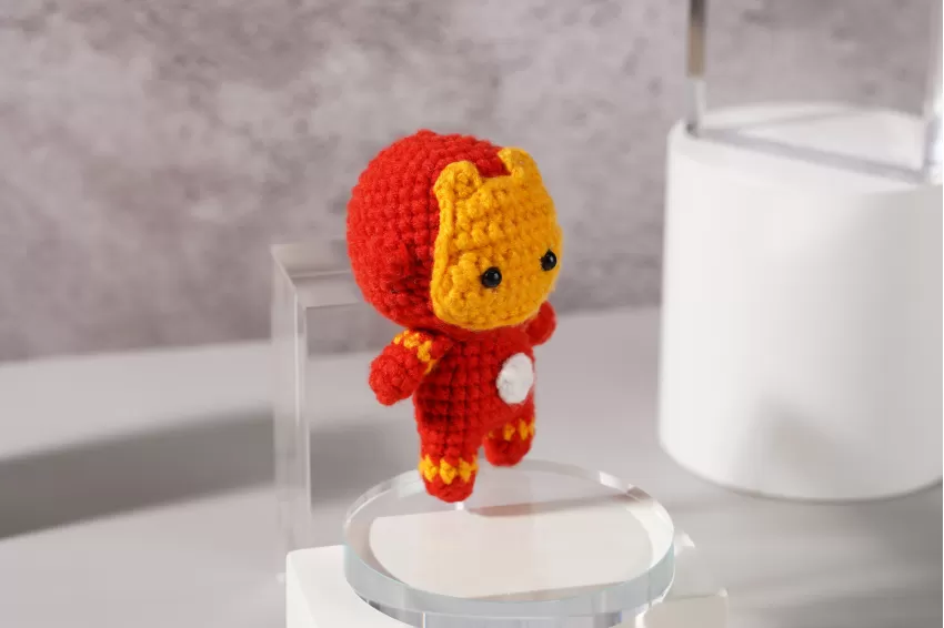 Handmade Crochet Iron Man, Iron Man Wool, Iron Man Keychain In Wool, Iron Man Marvel Knitted In Wool, Iron Man Woolen Toy