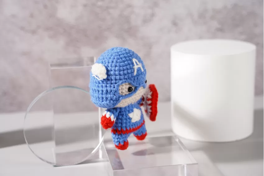 Handmade Crochet Captain America, Captain America Woolen Keychain, Mini Woolen Stuffed Animal, Captain America Woolen Toy