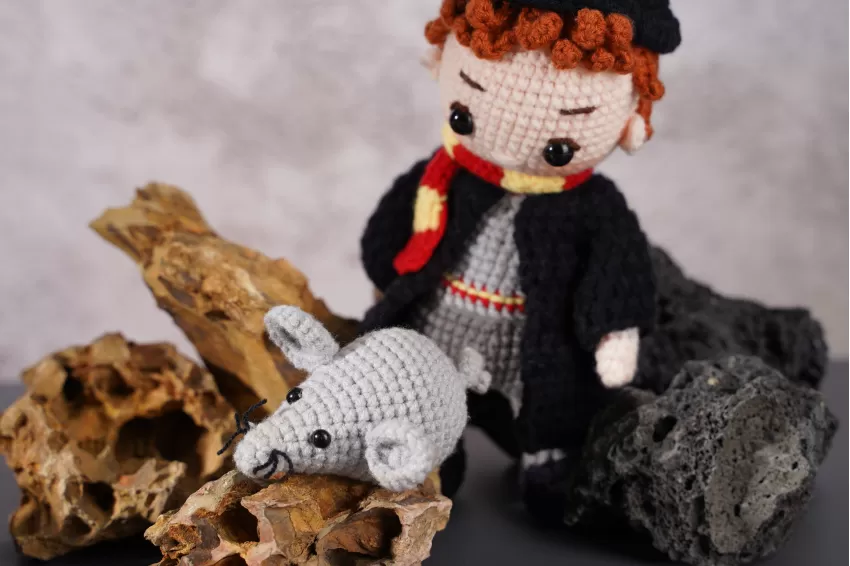 Ron Weasley & Scabbers Crochet Doll, Ron Weasley Woolen Doll, Doll Keychain, Handmade Woolen Keychain