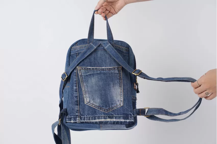 Flower Pot Embroidery Denim Backpack From Old Jeans