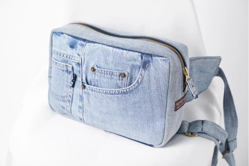 Light Blue Box Denim Crossbody Fanny Pack From Old Jeans, Saddle Bag Style, Highly Versatile, Classic Color, Simple And Practical Design