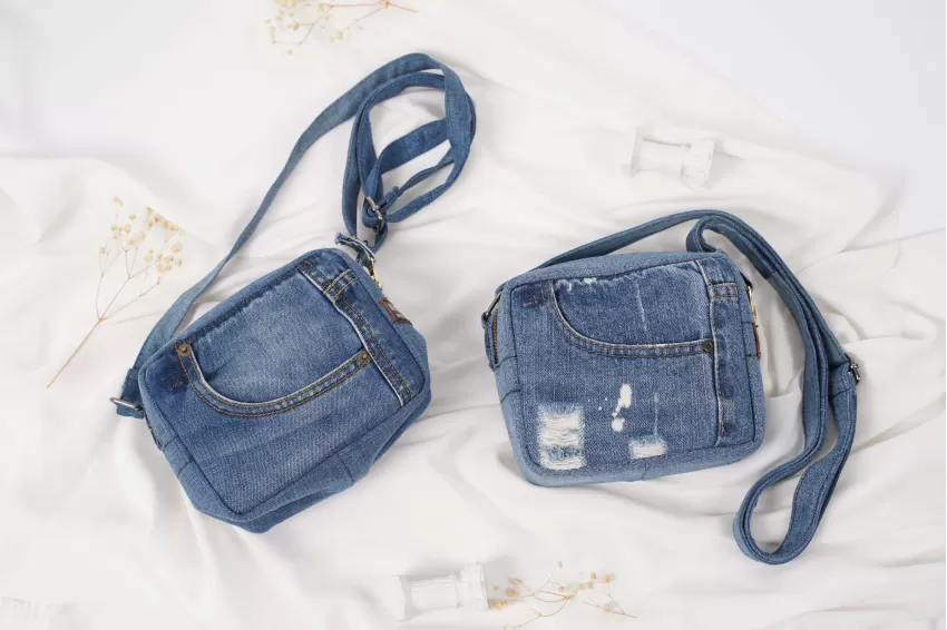 Sky Blue Denim Box Bag From Old Jeans, Compact And Convenient Design, Spacious Enough To Hold Many Items