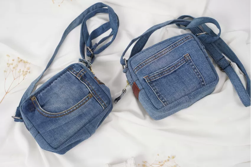 Sky Blue Denim Box Bag From Old Jeans, Compact And Convenient Design, Spacious Enough To Hold Many Items