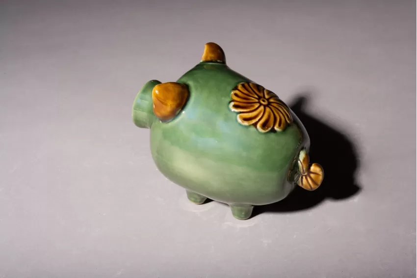 Green Ceramic Pig Figurine, Pig Family Collection, Ceramic Figurine, Vietnamese Ceramics, Decor Item, Unique Design, Handicraft, Toxin-Free, Corporate Gift