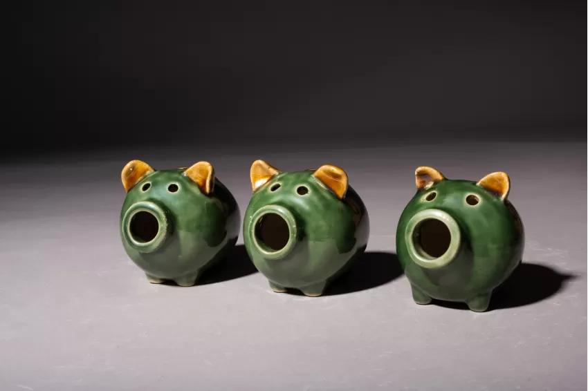 Green Ceramic Pig Figurine, Pig Family Collection, Ceramic Figurine, Vietnamese Ceramics, Decor Item, Unique Design, Handicraft, Toxin-Free, Corporate Gift