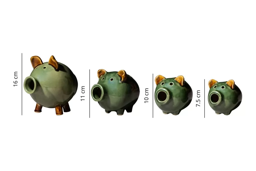 Green Ceramic Pig Figurine, Pig Family Collection, Ceramic Figurine, Vietnamese Ceramics, Decor Item, Unique Design, Handicraft, Toxin-Free, Corporate Gift