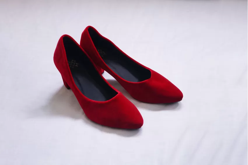 Red Velvethandmade High Heels, 7cm, Velvet High Heels For Women, Handmade Velvet Shoes, Sharp Red Velvet Heels