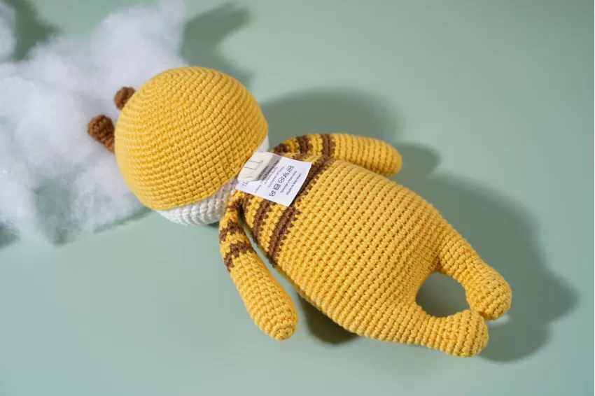 Crochet Bee Rattle Toy, Yellow Bee Stuffed Animal, Woolen Bee Keychain, Handmade Fabric Toy, Handmade Toy For Kids