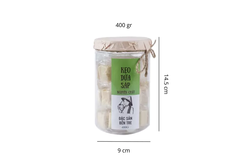 Kẹo Dừa Sáp Nguyên Chất, Lọ 400g, Đặc Sản Bến Tre, Ít Dính Răng, Quà Quê Bến Tre, Quà Tặng Đồng Nghiệp