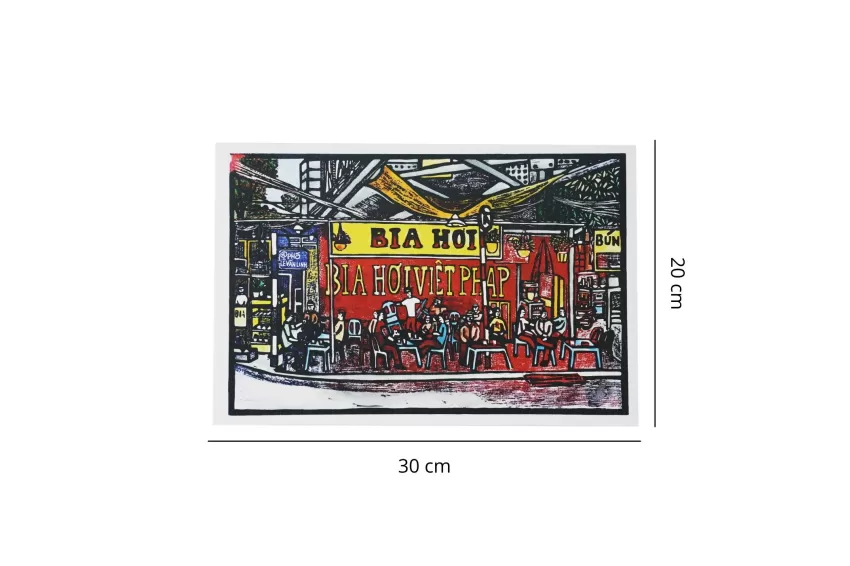 Bia Craft Hoi Hanoi, Woodcut Artprint, Beauty of Hanoi, Striking Colors, High-Quality Printing Paper