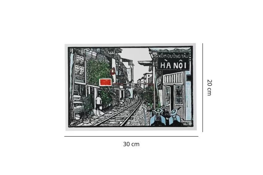 Railroad Alley, Ha Noi, Woodcut Artprint, Hanoi Landscape, Vietnamese Scenery, Artistic Gift