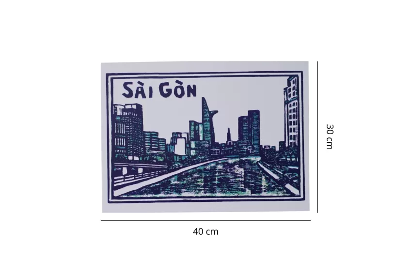 Sông Sài Gòn, Tranh In Từ Tranh Khắc Gỗ Size Lớn, Khắc Hoạ Vẻ Đẹp Nên Thơ Của Sài Gòn, Giấy In Chất Lượng Cao, Không Bị Phai Màu