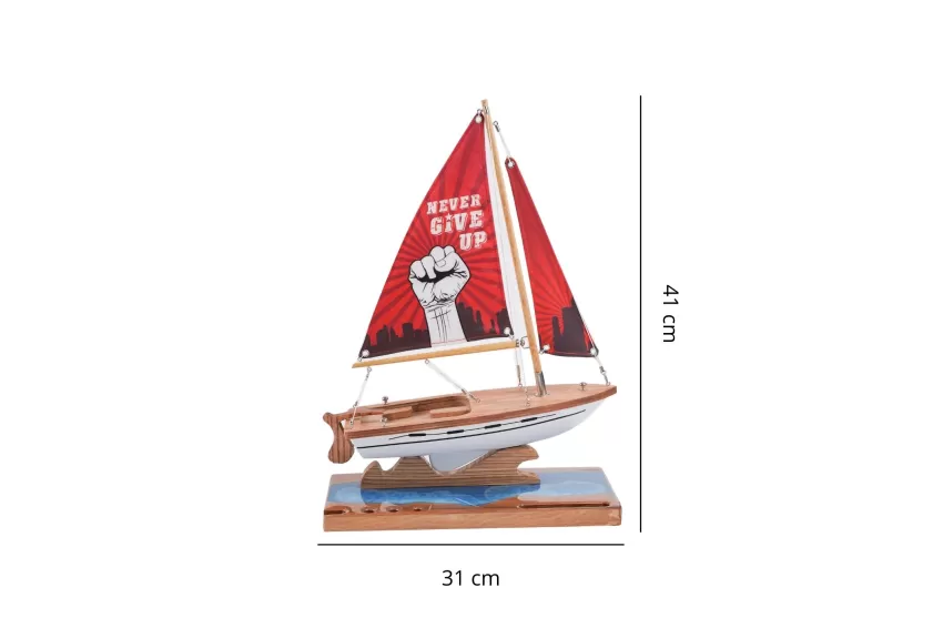 Lucky Sailboat Model C300.T9 On Epoxy River With Art Silk Fabric Double Sail, Corporate Gift