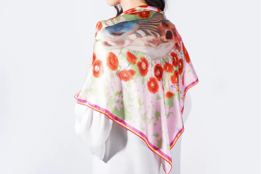 Unicorn’s Dead & Poppy Flowers Satin Scarf