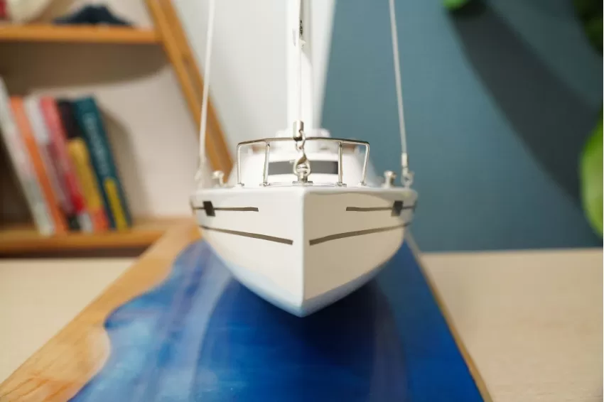 Mini Yacht With Sail Model On Epoxy Sea L600.T4