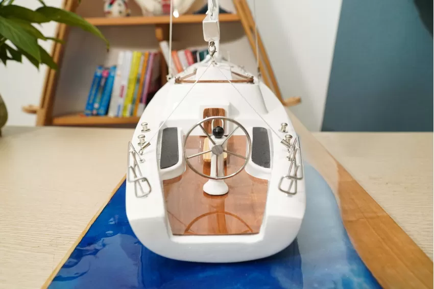Mini Yacht With Sail Model On Epoxy Sea L600.T4