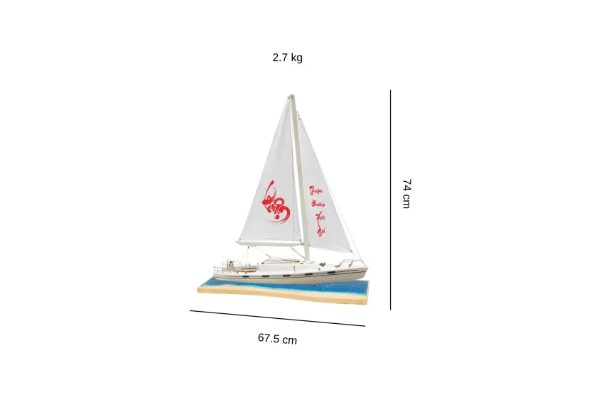 Mini Yacht With Sail Model On Epoxy Sea L600.T4