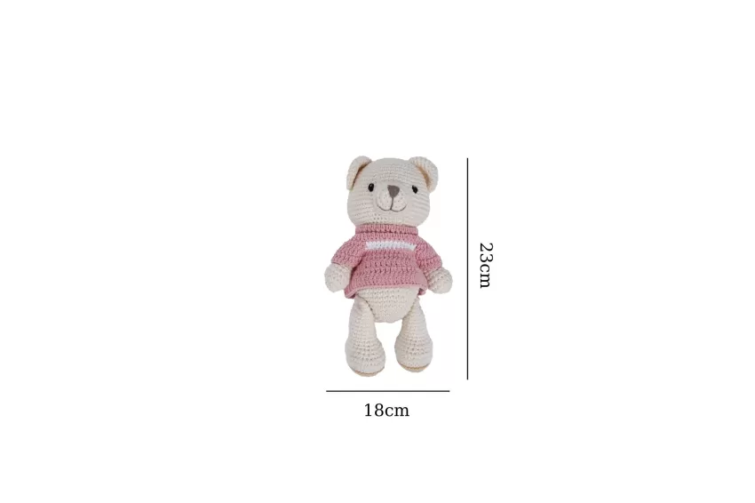 Crochet Stuffed Playful Lizzie Bear, Woolen Toy For Kids, Bear Wearing Clothes, Handmade Woolen Toy, Gift For Kids