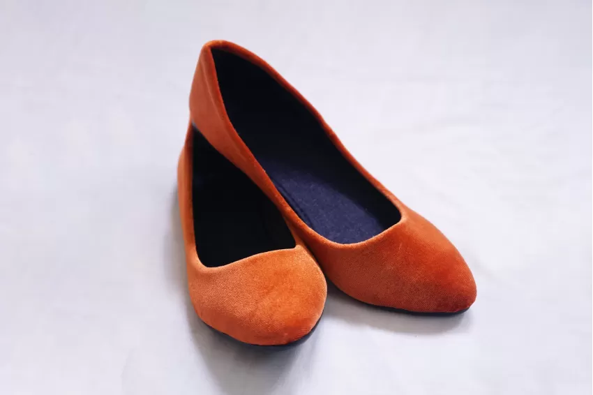 Orange Velvet Handmade Flat Shoes, Velvet Flat Shoes, Soft Women's Velvet Shoes, Velvet Doll Shoes, Girlfriend Gift