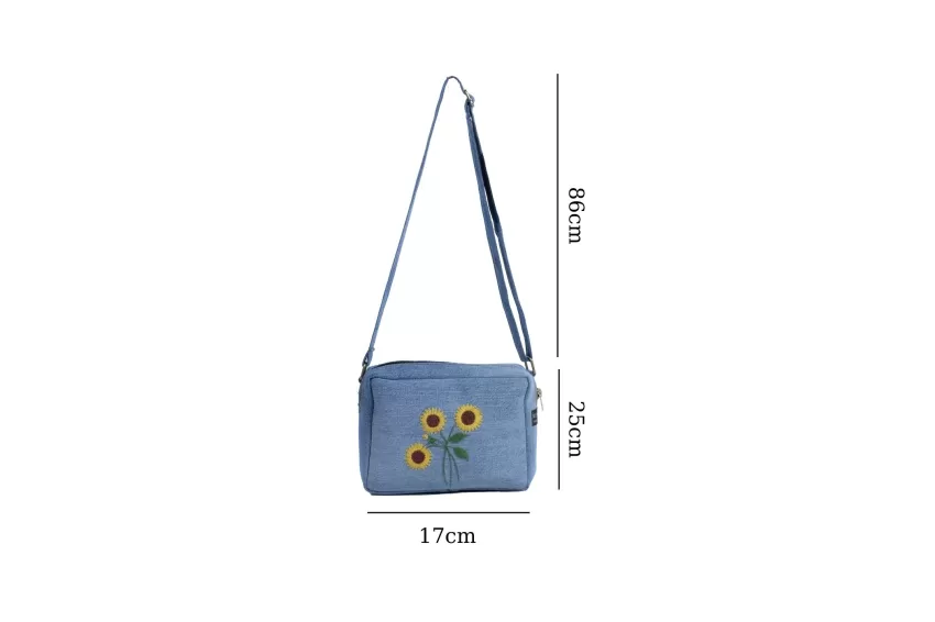 Denim Sunflower Embroidery Box Bag From Recycled Jeans